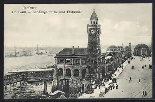 AK Hamburg-St. Pauli, Landungsbrücke und Elbtunnel