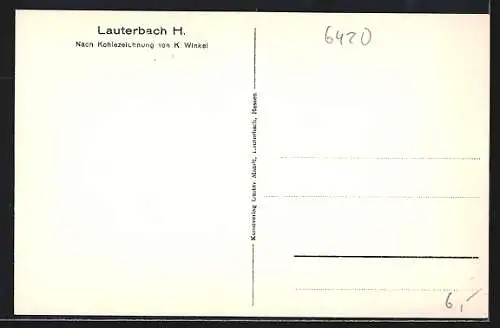 Künstler-AK Lauterbach H., Strassenpartie mit Fachwerkhäusern