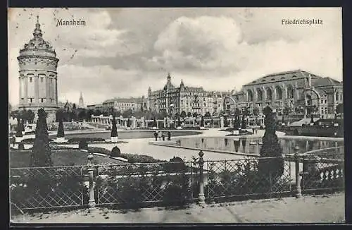 AK Mannheim, Gartenanlagen auf dem Friedrichsplatz