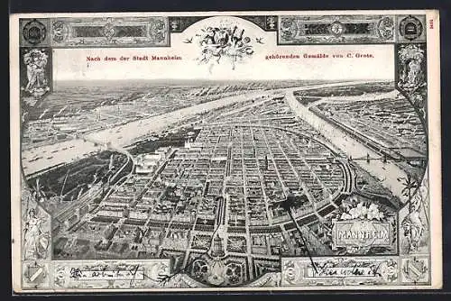 AK Mannheim, Ortsansicht aus der Vogelschau