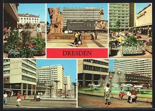 AK Dresden, Blick zum Verkehrsmuseum, Lenindenkmal a. d. Prager Strasse