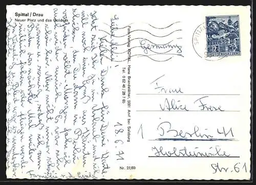 AK Spittal /Drau, Neuer Platz und das Goldeck