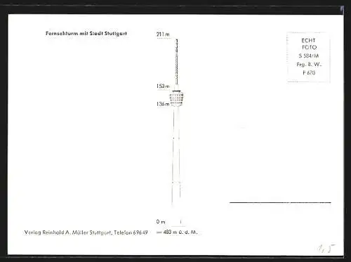 AK Stuttgart, Fernsehturm mit Stadtpanorama