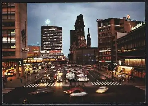 AK Berlin, Europa-Center u. Gedächtniskirche bei Nacht