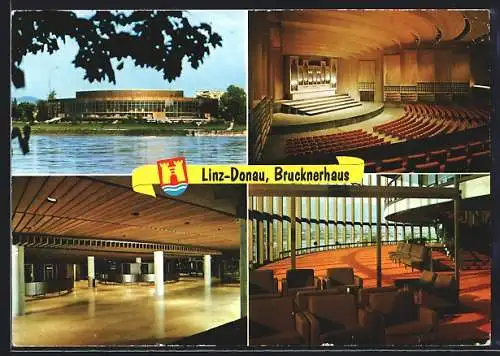 AK Linz /Donau, Brucknerhaus: Panorama vom Wasser, Innenansichten