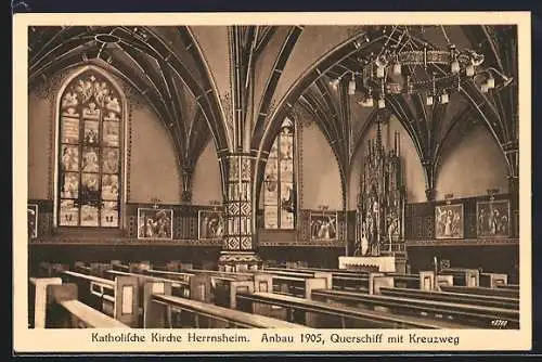 AK Herrnsheim / Worms, Katholische Kirche, Innenansicht Querschiff mit Kreuzweg