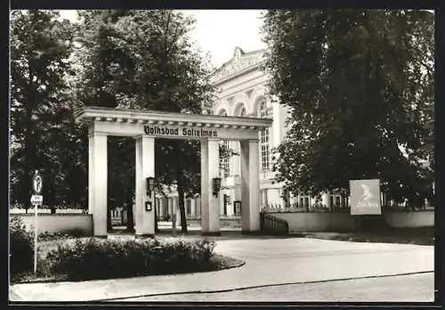 AK Schönebeck / Salzelmen, Eingang zum Volksbad Salzelmen