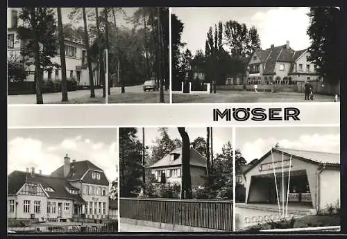 AK Möser / Burg, Ortspartien mit Einkaufszentrum