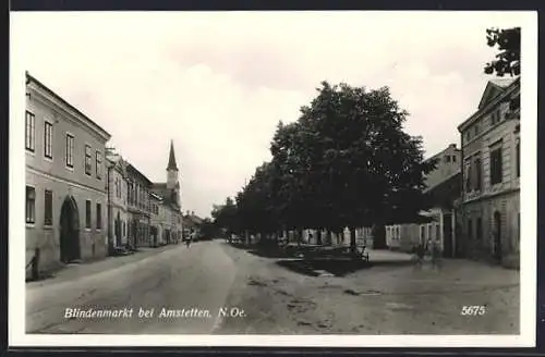 AK Blindenmarkt bei Amstetten, Strassenpartie mit Anlage u. Turmgebäude