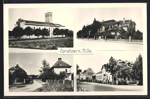 AK St. Georgen am Steinfelde, Spratzern, Strassenpartien, Villa, Kirche