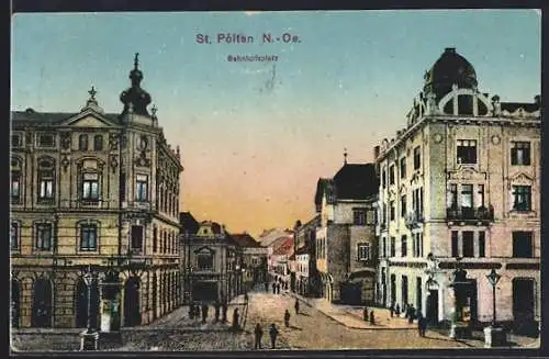 AK St. Pölten /N. Ö., Bahnhofsplatz aus der Vogelschau