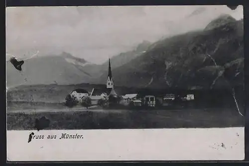 AK Münster, Gesamtansicht mit Bergpanorama