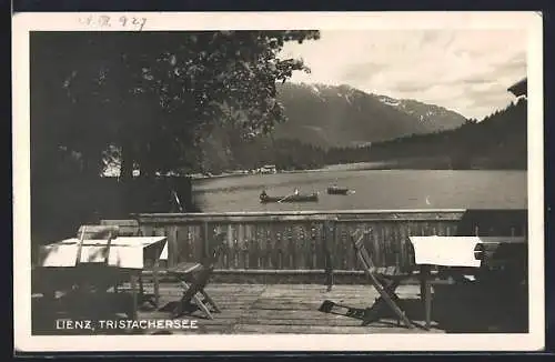 AK Lienz, Tristachersee mit Ziethenkamm von einer Terrasse aus