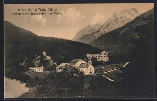 AK Hinterriss i. Tirol, Klösterl mit Jagdschloss und Falken