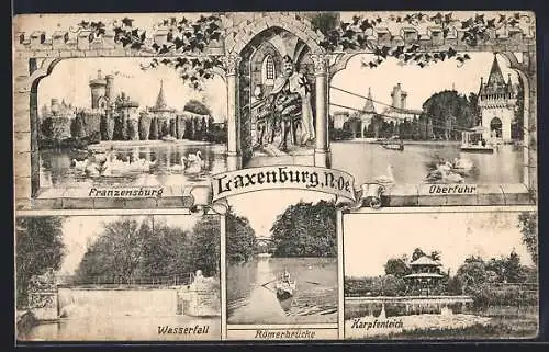AK Laxenburg, Franzensburg, Wasserfall, Römerbrücke, Karpfenteich, Überfuhr