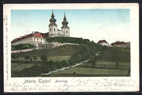 AK Maria Taferl, Bussweg, Ortsansicht mit Kirche, mit goldenen Fenstern