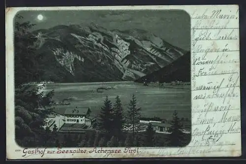 Mondschein-Lithographie Achensee /Tirol, Gasthof zur Seespitze