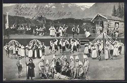 AK 1. Salzburger Gebirgs-Verein Alpina, Menschen in Trachten tanzen
