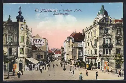 AK St. Pölten /N.-Oe., Strasse Kremsergasse mit Hotel Kaiserin von Österreich