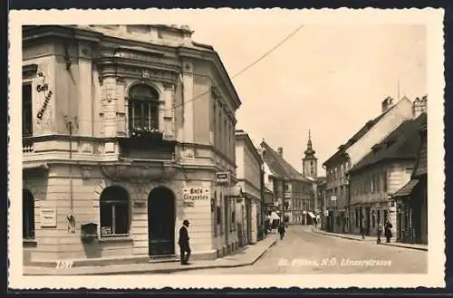 AK St. Pölten /N. Ö., Linzerstrasse mit Cafe Linzertor