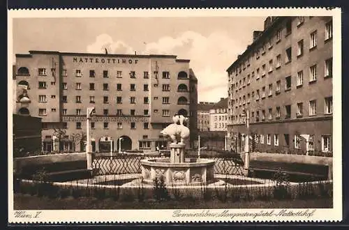 AK Wien, Gemeindebau Matteottihof, Margaretengürtel, Innenhof mit Brunnen
