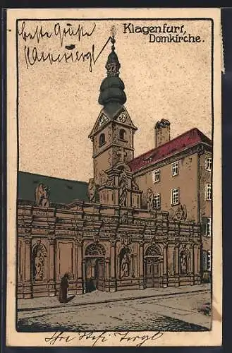 Steindruck-AK Klagenfurt, Partie bei der Domkirche