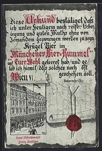 AK Wien, Münchner Bier-Rummel, Hotel Münchnerhof