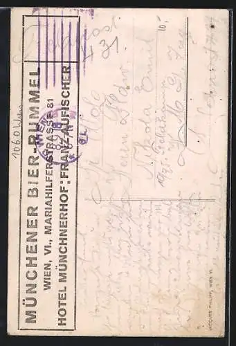 AK Wien, Münchner Bier-Rummel, Hotel Münchnerhof