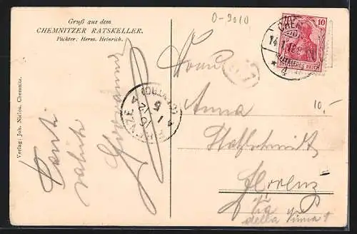AK Chemnitz, Gasthaus Ratskeller, Innenansicht