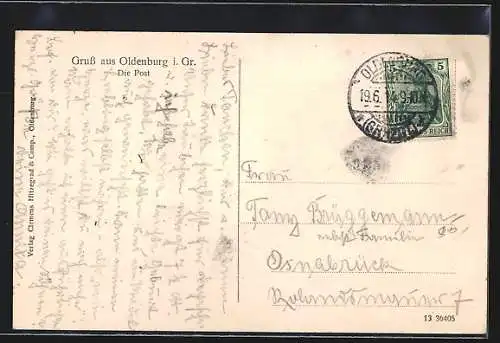 AK Oldenburg i. Gr., Die Post mit Strassenpartie