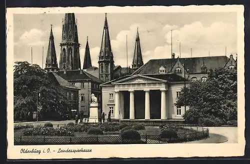 AK Oldenburg i. O., Landessparkasse mit Gartenanlage
