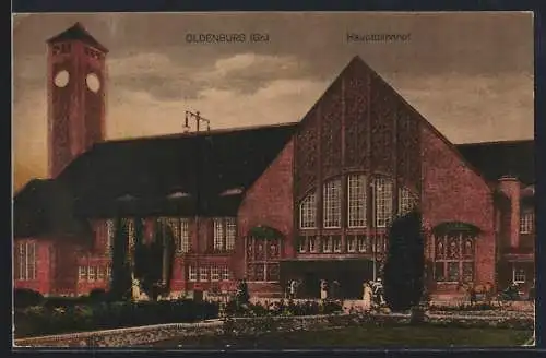 AK Oldenburg /Gr., Hauptbahnhof mit Gartenanlage