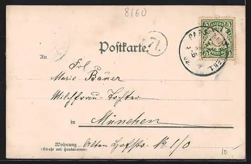 AK Partenkirchen, Ortsansicht über die Dächer mit Bergpanorama, Passepartout