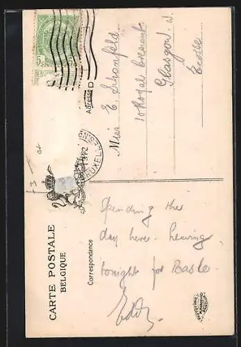 AK Bruxelles, Denkmal, Strassenpartie, Königspaar, Flagge, Passepartout