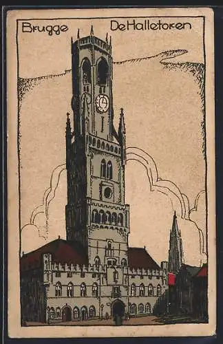 Künstler-AK Brugge, De Halletoren