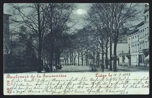 Mondschein-AK Liège, Boulevard de la Sauvenière