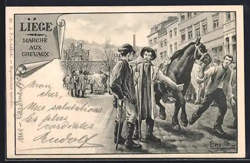 Lithographie Liège, Marché aux chevaux