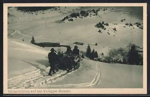 AK Valepp, Valepper Strasse, Holzschlitten im Schnee