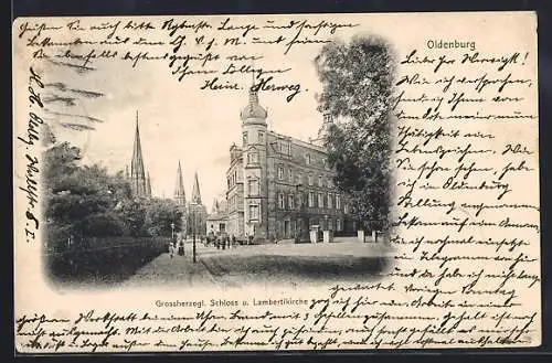 AK Oldenburg, Grossherzogliches Schloss mit Blick auf die Lambertikirche