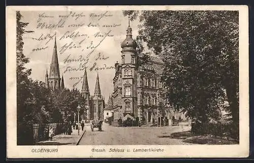 AK Oldenburg / O., Grossherzogliches Schloss mit Blick auf die Lambertikirche