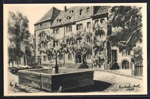 Künstler-AK Lauterbach / Hessen, Burgschloss mit Brunnen