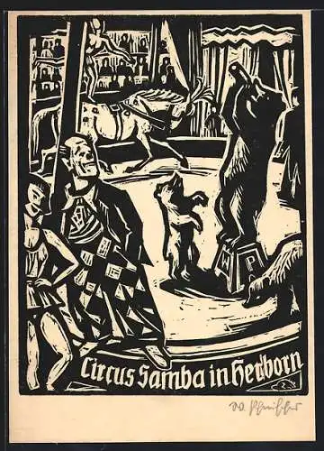 Künstler-AK Herborn / Dillkreis, Zirkus Samba gastiert in der Stadt, Bärendressur