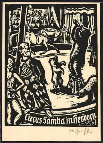 Künstler-AK Herborn / Dillkreis, Zirkus Samba gastiert in der Stadt, Bärendressur