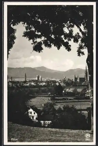 AK Zittau, Ortsansicht vom Hügel mit Kirche