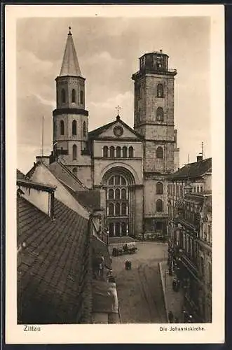 AK Zittau, Die Johanniskirche aus der Vogelschau