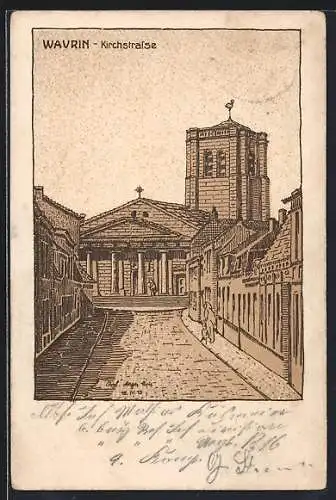 Künstler-AK Wavrin, Blick in die Kirchstrasse