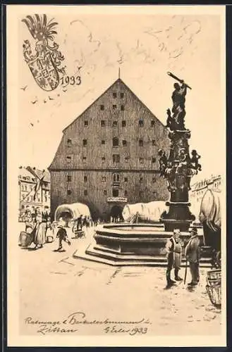 AK Zittau, Ratswage & Herkulesbrunnen, Wappen