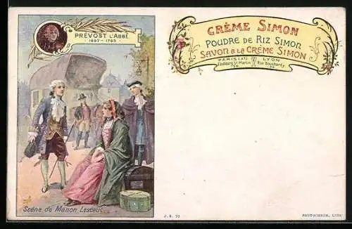 Künstler-AK Crème Simon, Pudre de Riz Simon, Scène de manon Lescaut