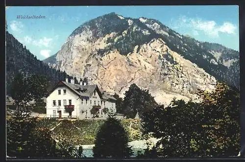 AK Weichselboden, Ortsansicht mit Bergen