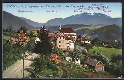 AK St. Corona /Wechsel, Ortsansicht mit Bergen